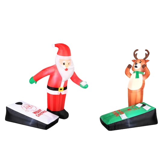 Airflowz Inflatable Santa & Reindeer Playing Cornhole